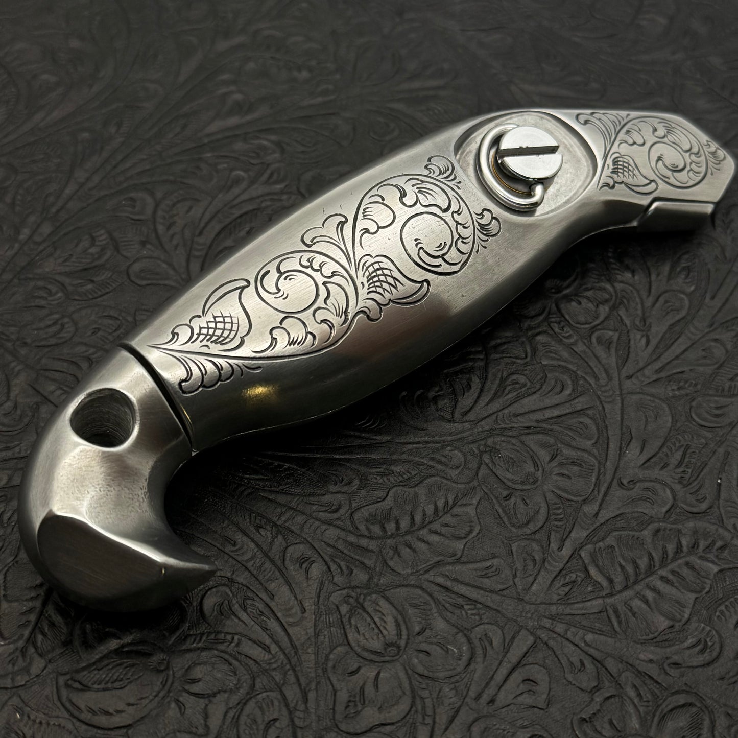 Hand Engraved Crain Hook Handle Carpet Knife