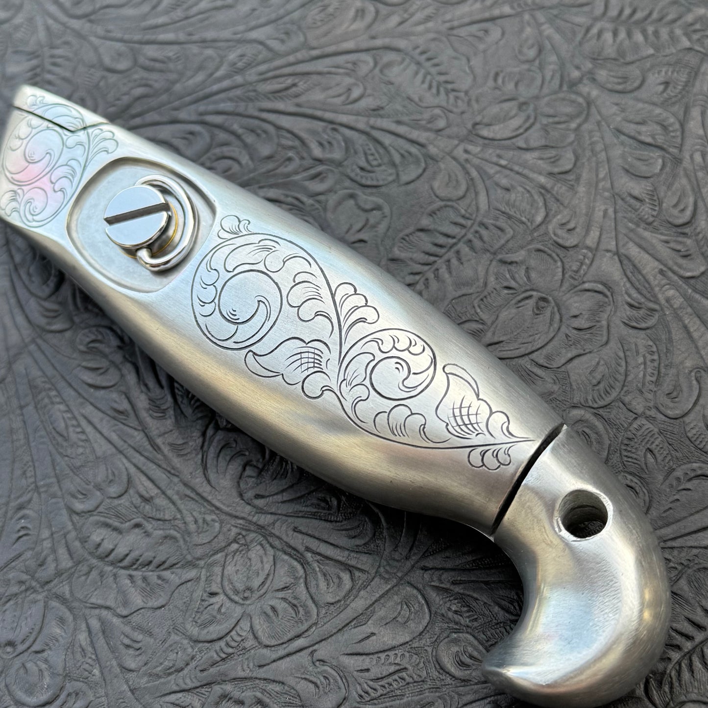 Hand Engraved Crain Hook Handle Utility Knife