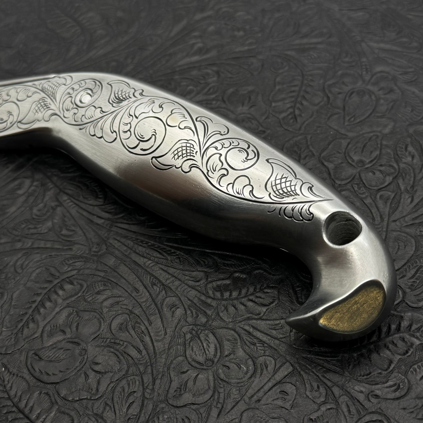 Hand Engraved Crain Hook Handle Carpet Knife