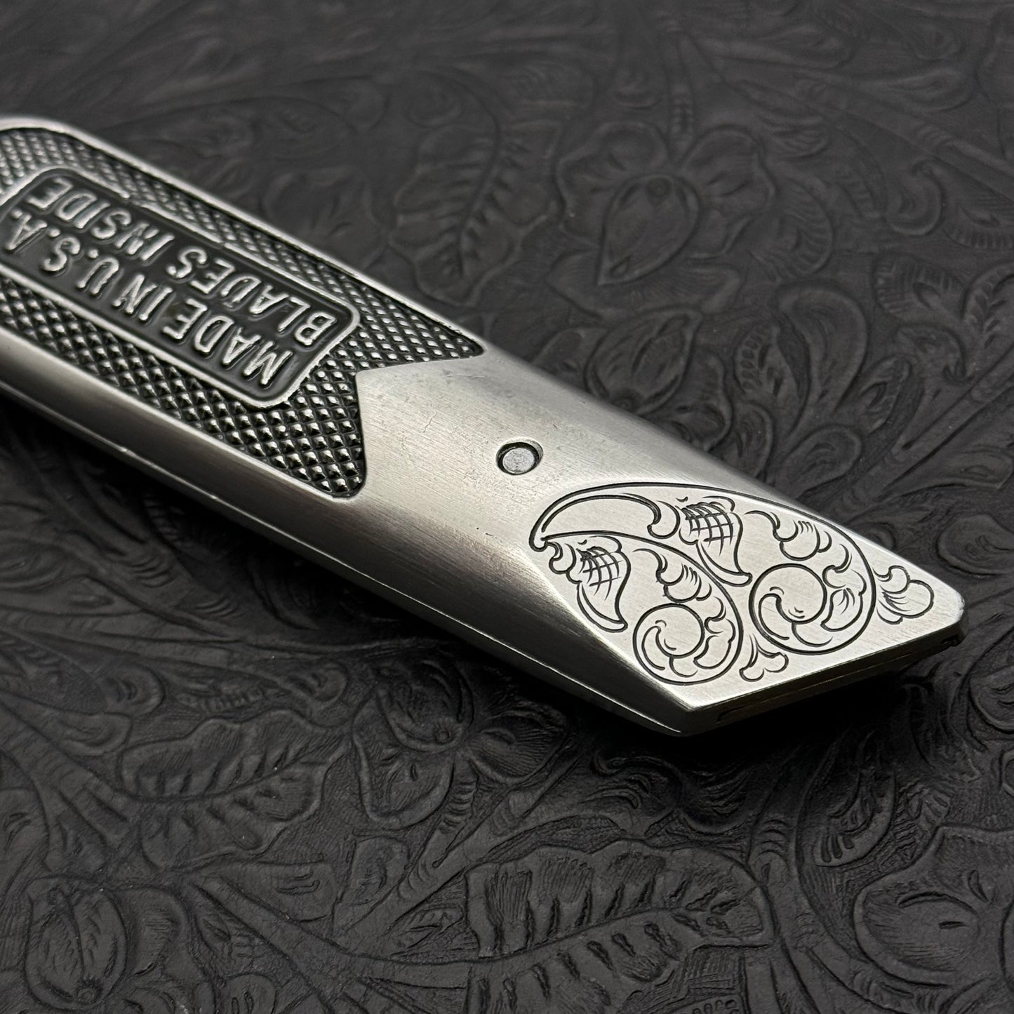 Hand Engraved Crain (fixed blade) Utility Knife