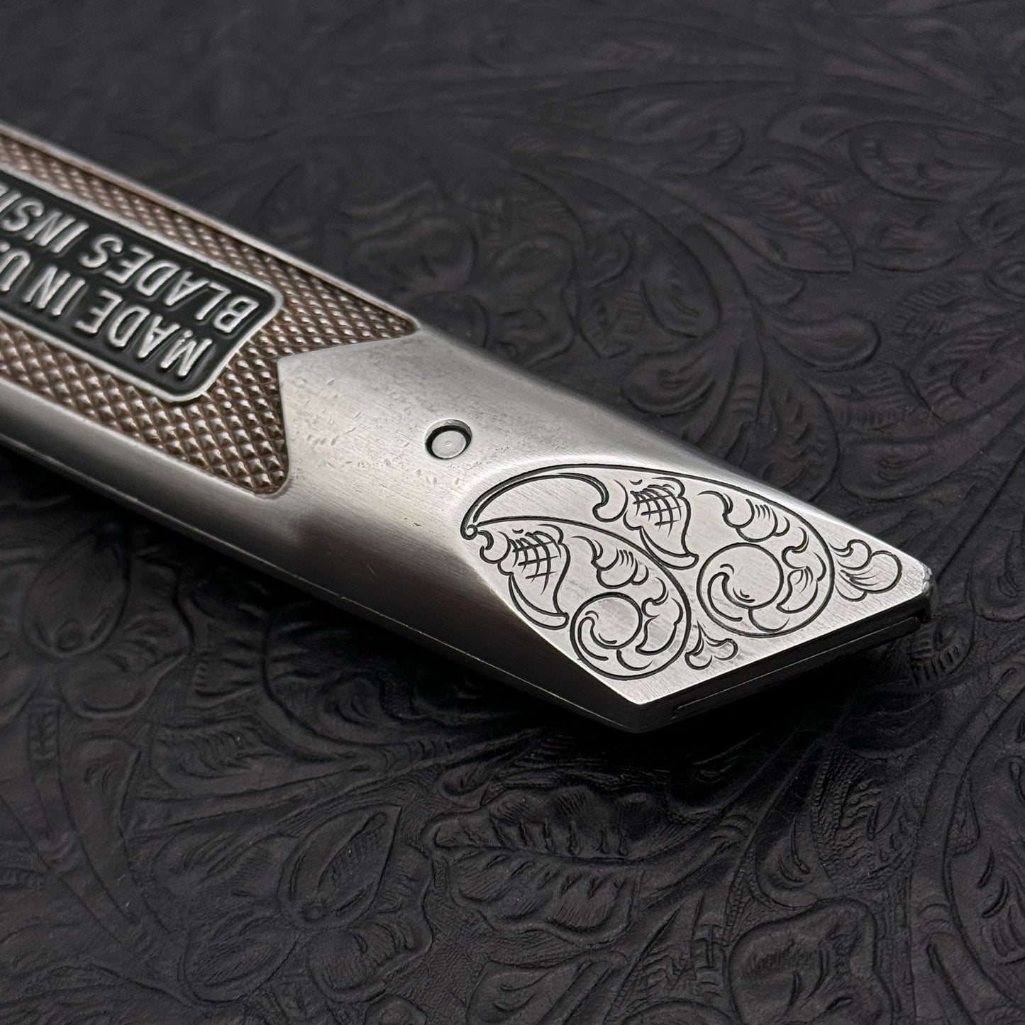 Hand Engraved Crain (fixed blade) Utility Knife