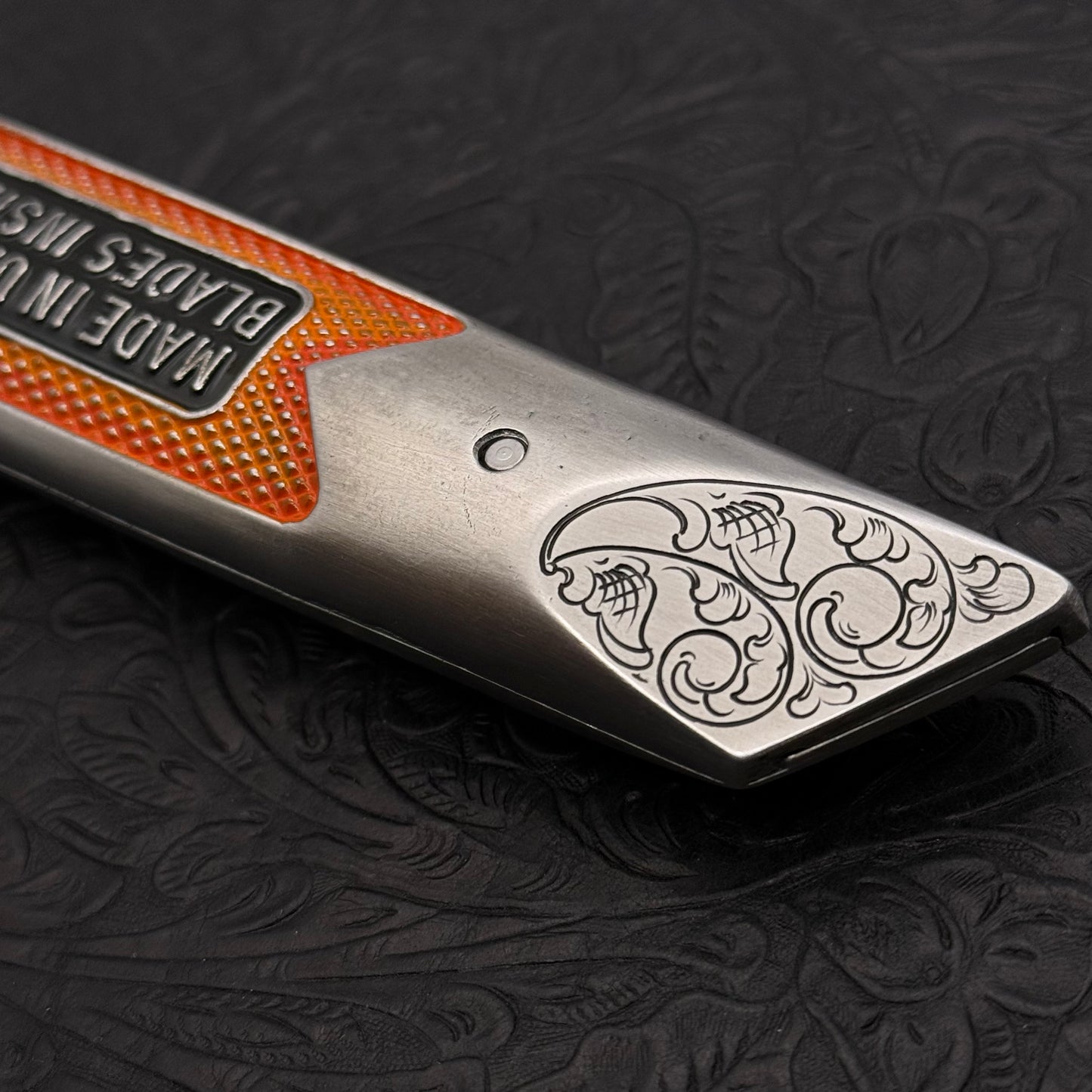 Hand Engraved Crain (fixed blade) Utility Knife