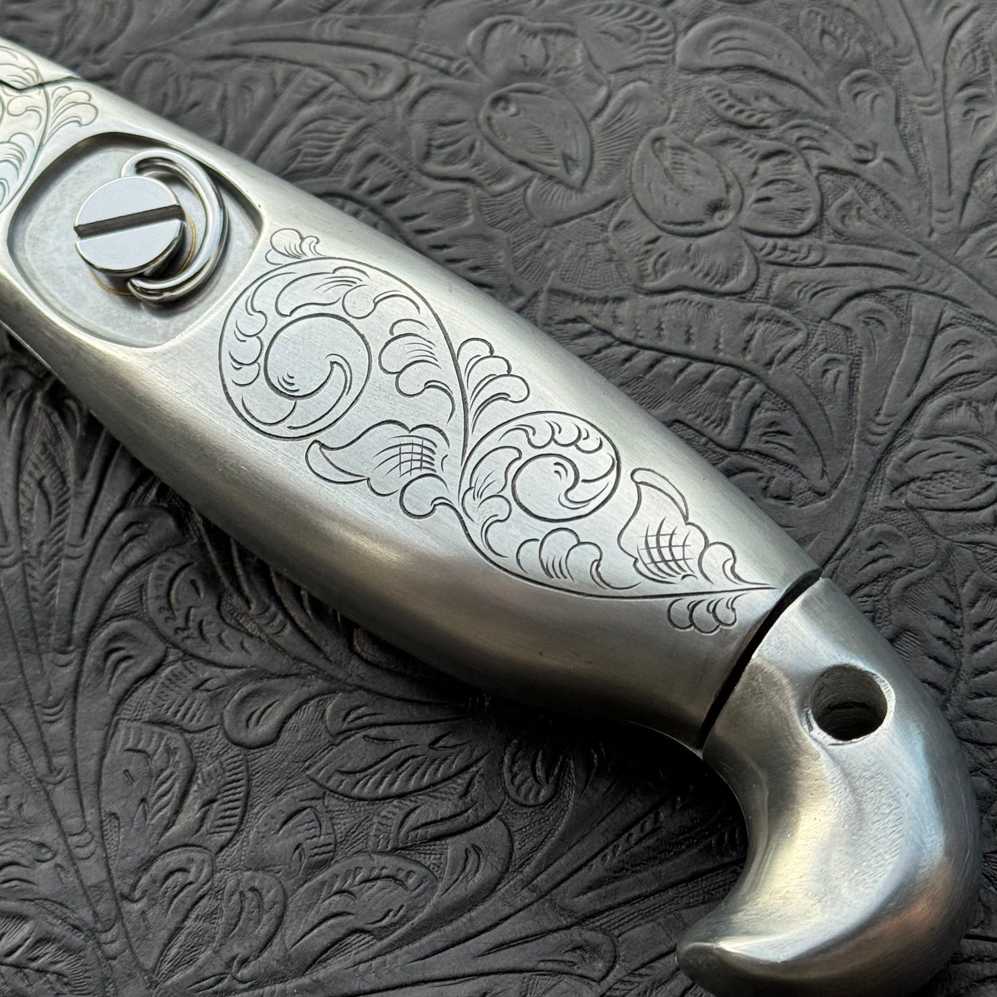 Hand Engraved Crain Hook Handle Utility Knife