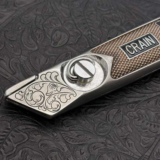 Hand Engraved Crain (fixed blade) Utility Knife