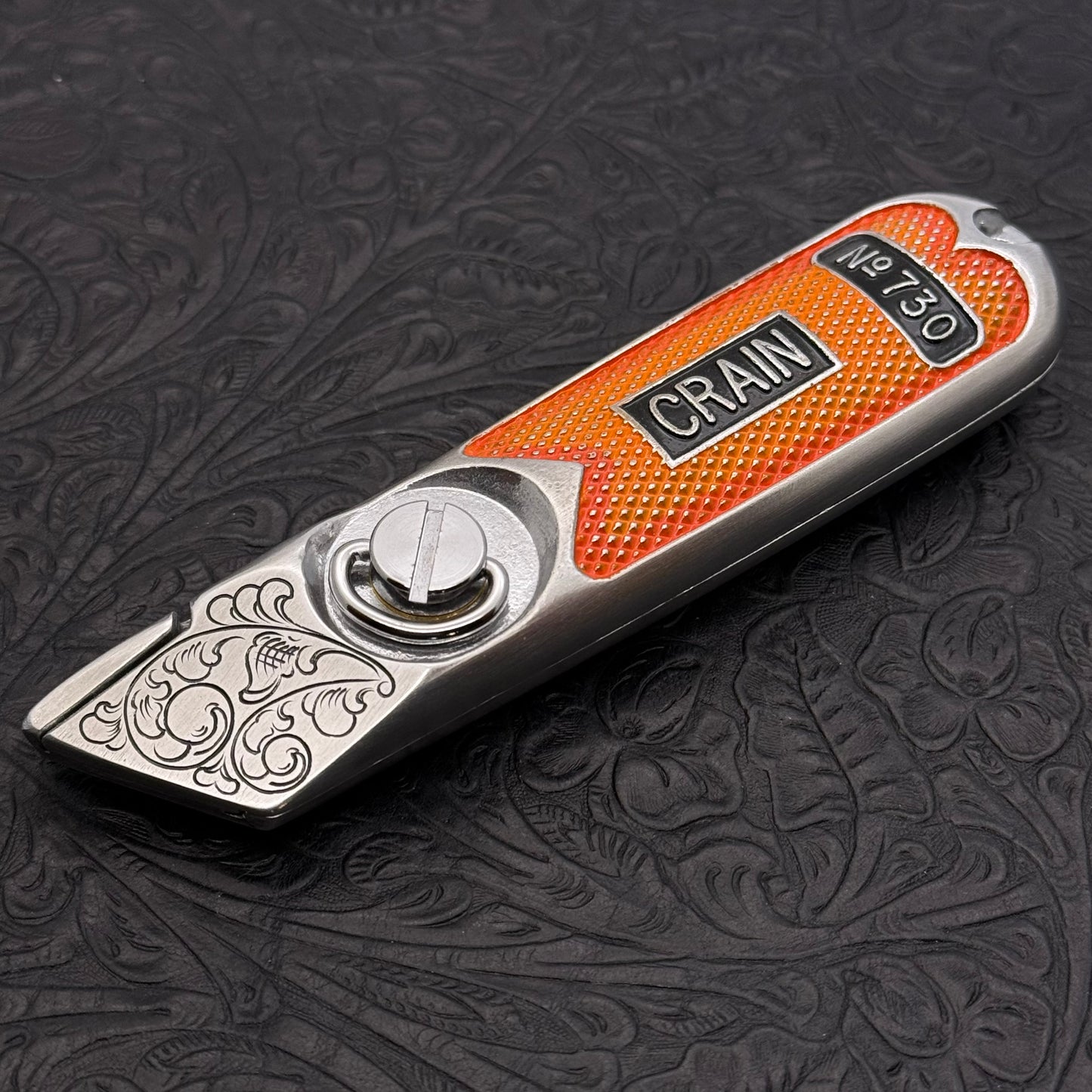 Hand Engraved Crain (fixed blade) Utility Knife
