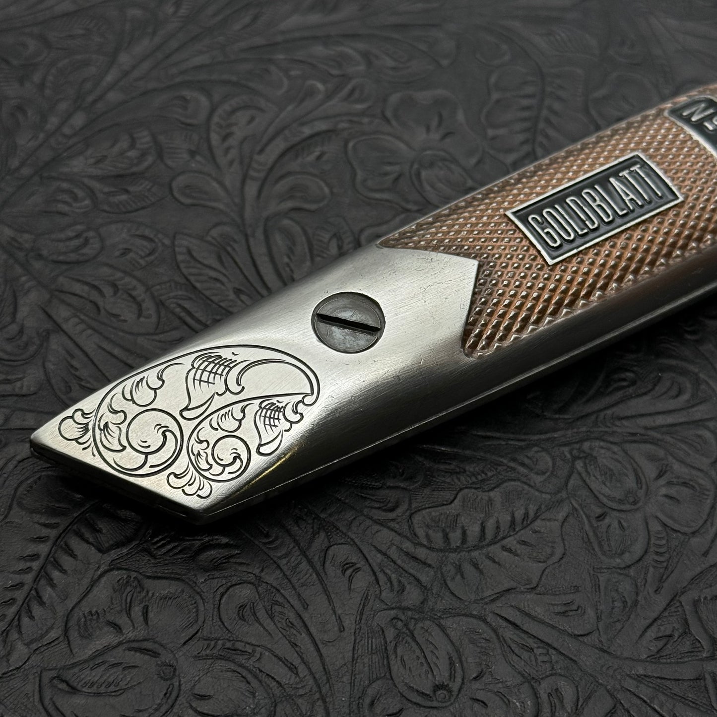 Hand Engraved GOLDBLATT (fixed blade) Utility Knife