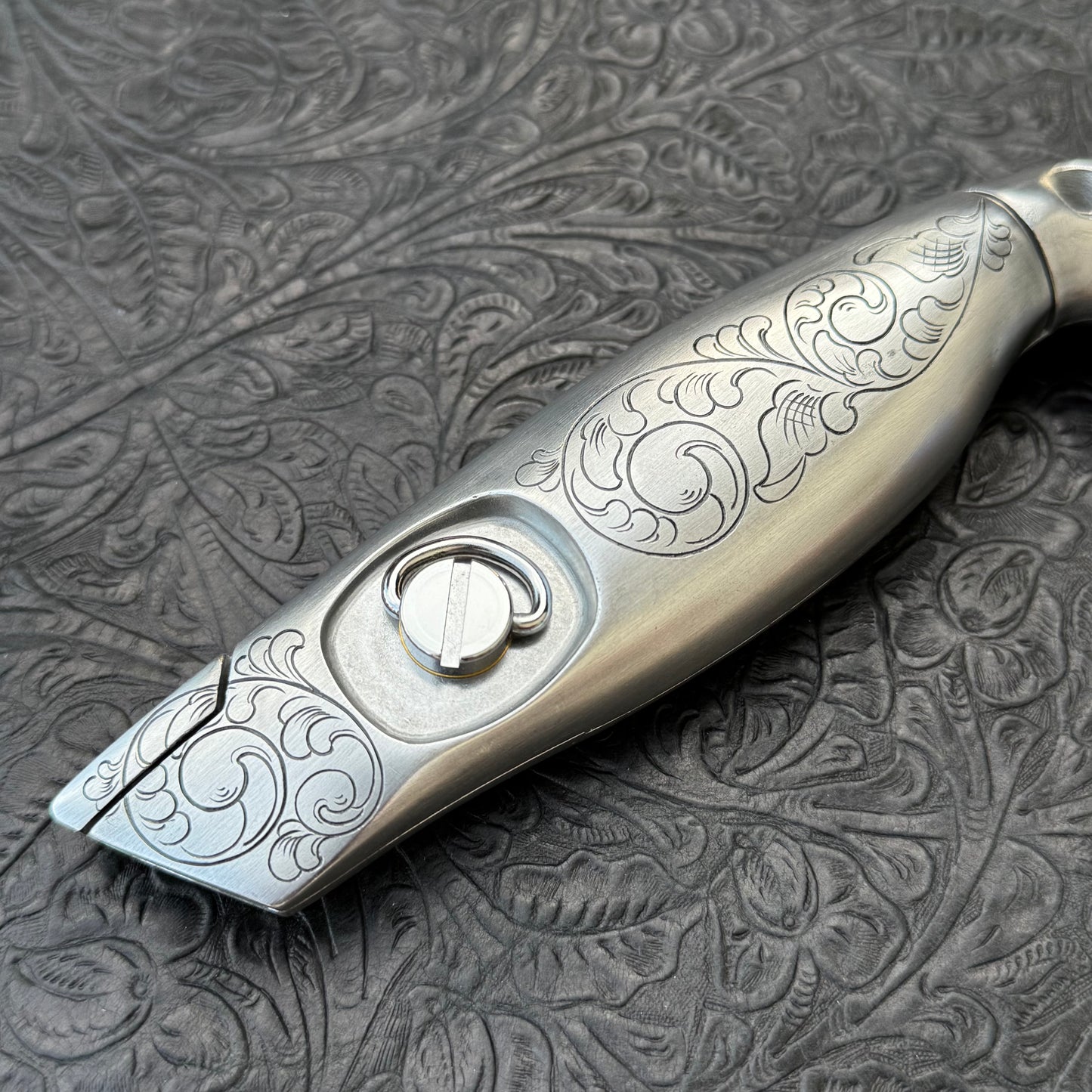 Hand Engraved Crain Hook Handle Utility Knife