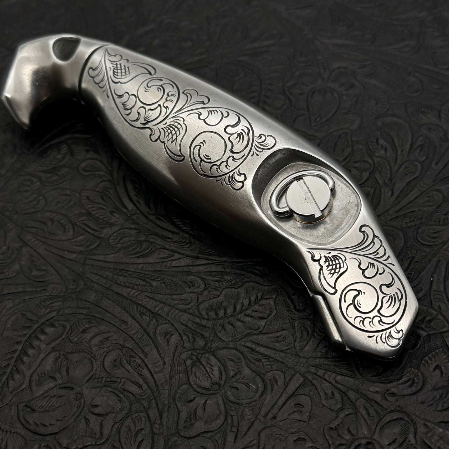 Hand Engraved Crain Hook Handle Carpet Knife